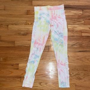 R-A-G girls rainbow pastel tie dye leggings with mesh at the bottom